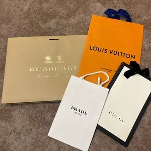 Lot of 4 Designer Shopping Bags LV, Gucci, Prada & Burberry